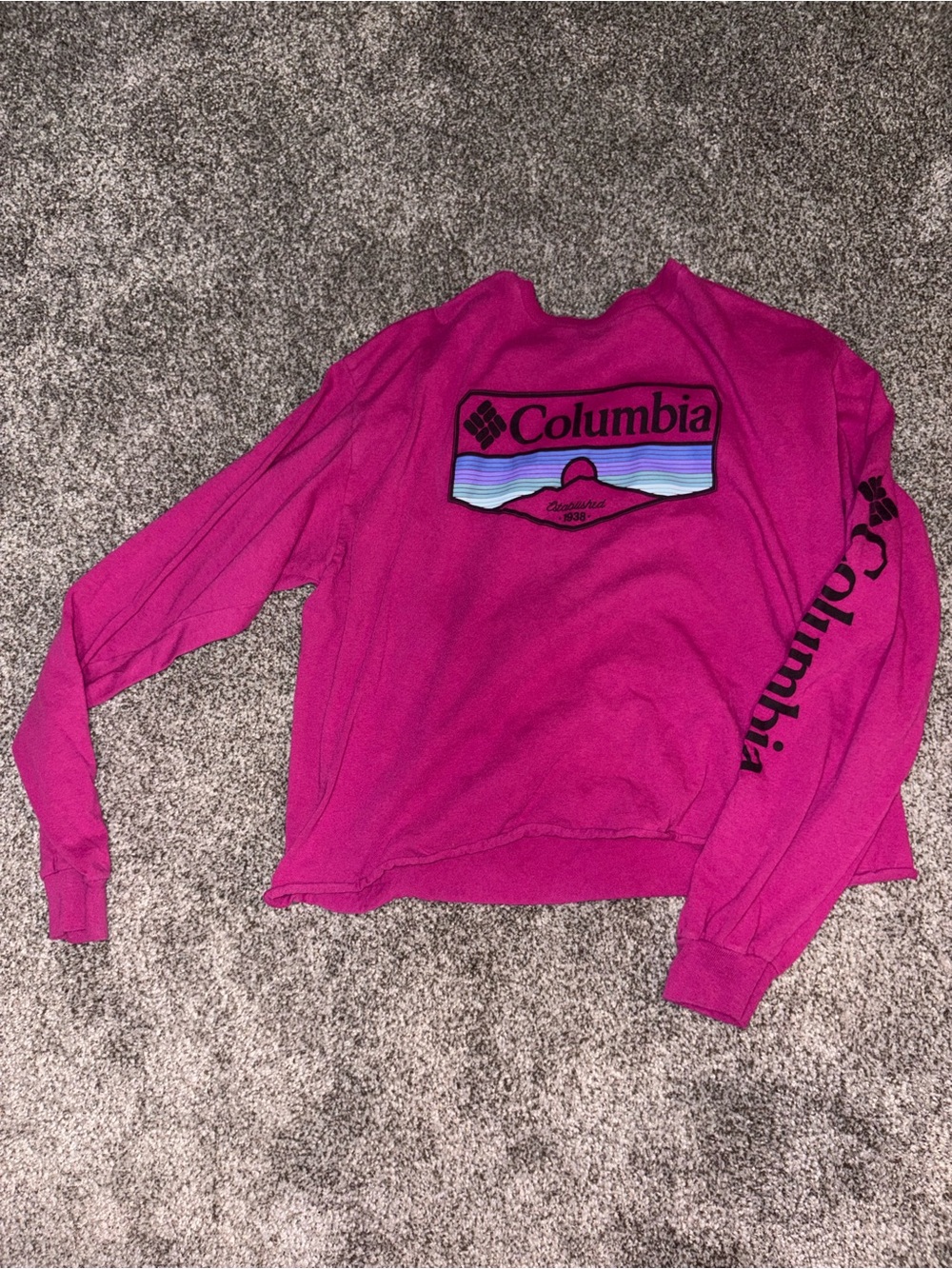 Columbia Magenta Logo Long Sleeve Slightly Cropped